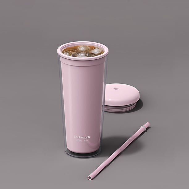 Ly Nhựa 2 Lớp Locknlock Kèm Ống Hút Macaron Double Wall Cold Cup 750ml 3 Màu (Xanh Mint, Xanh Da Trời, Hồng) - HAP533, , large image number 4